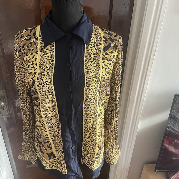 Ilyse Hart Ltd Animal Print Leopard Rayon Button Down Long Sleeves MEDIUM - Picture 4 of 10